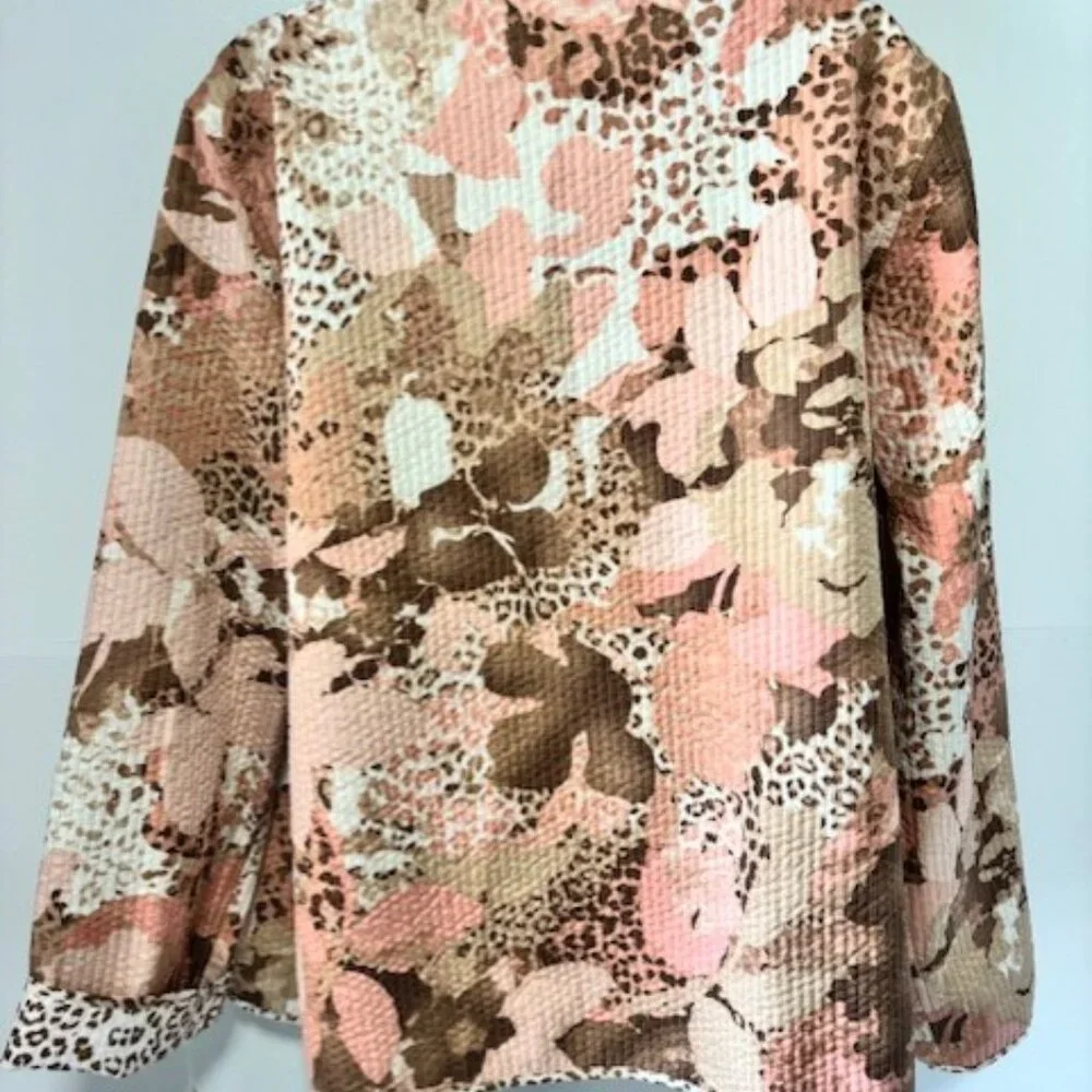 Alfred Dunner Jacket Womens 16 Pink Brown Floral Animal Print Quilted Statement - Picture 4 of 8